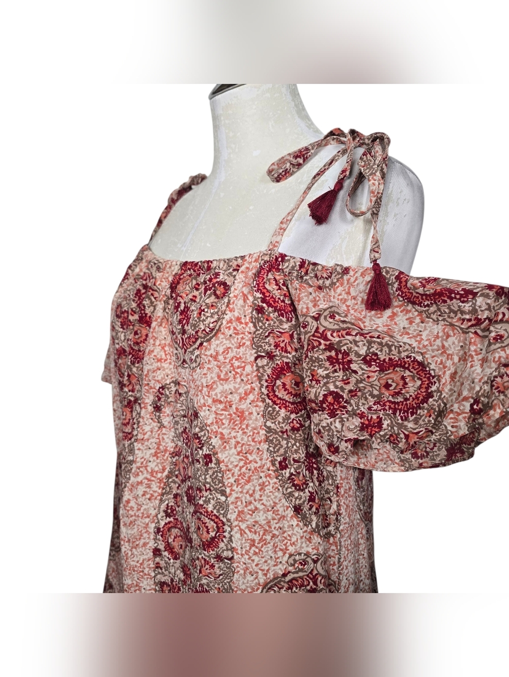 Madewell Paisley Cold Shoulder Silk Dress M Adjustable Straps Mini - Picture 3 of 8